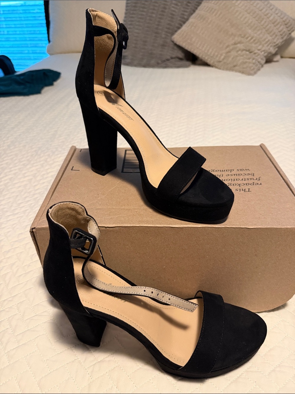 Women's Black Ankle-Strap Block Heel Sandals